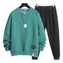 Men's Tracksuits Men Tracksuit Casual 2 Pieces Sets Pullover Sweatshirt Sweatpants Sportswear Clothes 6 Color Solid Jogger Sport Suit 4XL