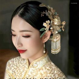 Hair Clips Chinese Wedding Tiara Liquid Flower Classical Phonix Xiuhe Tassel Bride Accessories