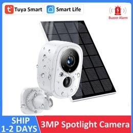 Tuya 3MP WiFi Battery Solar Power Outdoor Security PIR Motion Detect Spotlight Colour Night Vision CCTV Surveillance Siren Camera