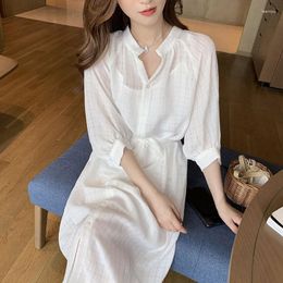 Party Dresses Mid-length French Elegant Shirt White Dress Female Summer Suspenders Skirt Two-piece Korean Version Loose Casual Beach