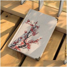 Notepads Wholesale Product Literary Retro Diary Linen A5 Notebook Tal Line Notepad Chinese Flowers Creative Gifts 230515 Drop Delivery Dh3Qj