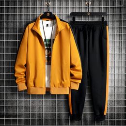 Men's Tracksuits Men Sets Jogging Sports Suit Tracksuit Harajuku Outfit Autumn Sportswear Solid Casual Jacket Pants Two Pieces Clothing