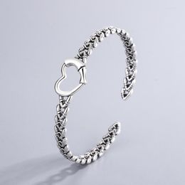 Bangle Fashion Chain Interlocking Bracelets Silver Plated Jewelry Retro Woven Love Heart Temperament Opening Bangles TYB112