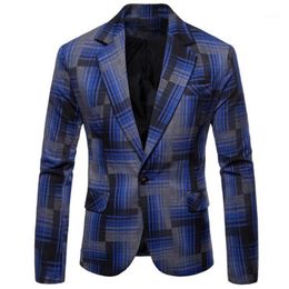 Men's Suits & Blazers Leisure Lattice Men Blazer Masculino Slim Fit Casaco Jaqueta Masculina Coats Mens Jacket Yellow Blue Bl265l