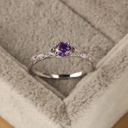 Cluster Rings S925 Sterling Silver Light Luxury Style Amethyst Zirconia Women's Ring Simple Gem In Europe And America