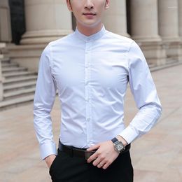 Men's Casual Shirts Brand 2023 Men Business Long Sleeve Stand Collar Cotton Male Shirt Slim Fit Designs Fahion