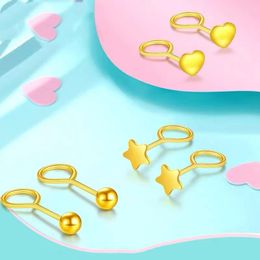 Stud Earrings YUNLI Pure 999 24K Gold Earring Hook Buckle Real Ball Star Heart Design Fine Jewelry Gifts For Women ER005