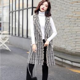 Women's Vests Fashion Jacket Fat MM 2023 Spring Autumn Sleeveless Long Woollen Plaid Vest Cardigan