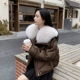 Womens Fur Faux Fur Real Natural Fur Winter Puffer Jacket Women Thick Warm Short Parkas Female Outerwear Loose 90% White Duck Down Coat 230906