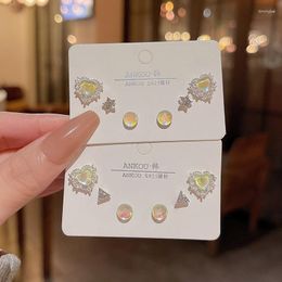 Dangle Earrings 3pairs Fairy Colorful Stone Heart Studs S925 Silver Needle Tidal Diamond Star Small Set Korean Cute Earring