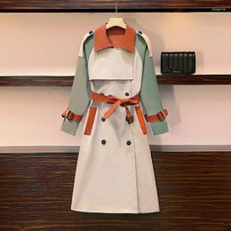 Women's Trench Coats England Style Coat Autumn Double-breasted Belt Windbreaker Turn-Down Collar Long Outerwear Plus Size