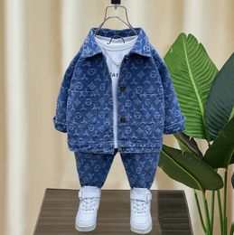 autumn blue kids designer clothes boy Clothing Sets jeans jacket pant denim children coat