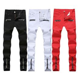 New Men jeans Casual Biker Jeans Denim Pants Split Joint Side Zipper Flexure Fashionable Straight2887