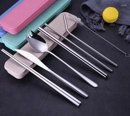 Dinnerware Sets 304 Stainless Steel Cutlery Fork And Spoon With Environmental Protection Straw Cleaning Brush Set Gift DHL SN1710