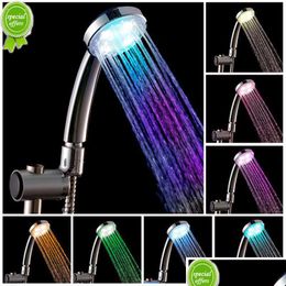 Bathroom Shower Heads Shower Head Led Rainfall Sprayer Matically Color-Changing Temperature Sensor Water Saving Showerhead For Bathroo Dhpkz