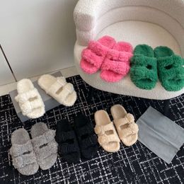 Wool Sandals Fur Slippers Designer Winter Slides Women Autumn Warm Shoes Flip Flops Fashion Furry Luxury Indoor With Box NO470