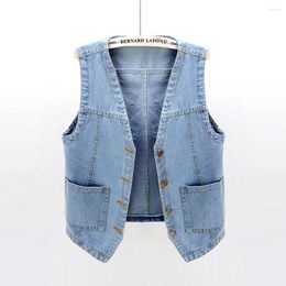 Women's Vests Plus Size Denim Jacket Vest For Women Sleeveless Fashion Slim Waistcoat Single-breasted Female Tops T-shirt Outside Clothes