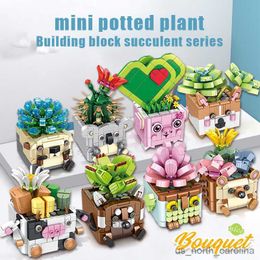 Blocks 341pcs Cactus Succulent Building Blocks Home Garden Decoration Plants DIY Building Blocks Toy for Children Birthday Gifts R230907