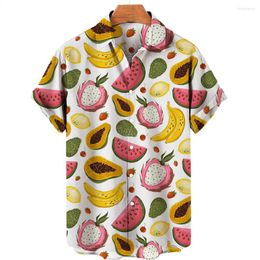 Men's Casual Shirts Brand T-shirt Men Fruit Pattern 3D Printing Short-sleeved Summer Fashion Oversized Hawaiian Blouse Fun Breathable Top