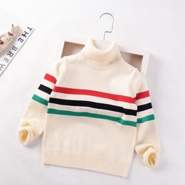 Pullover Boys Turtleneck Sweater Winter Cotton 2023 Girls striped Knitted Sweaters 4 10year Kids baby base Tops 230906