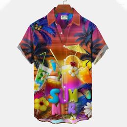 Men's Casual Shirts Hawaiian Beer Short Sleeve Fashion Leisure Male Clothing Streetwear Harajuku Shirt For Men Vintage Hip-hop Lapel Buttons