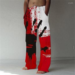 Men's Pants Fashion Straight Trousers Splash Ink Palm Elastic Drawstring Design Front Pocket Dye Graphic Prints Comfort Soft