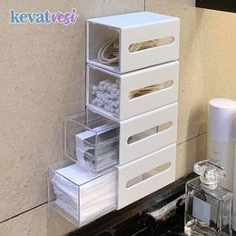 Storage Boxes Bins Wall Mounted Box Bathroom Cosmetic Cotton Swabs Jewellery Home Office Sundries Clips Hairpin Drawer 230907