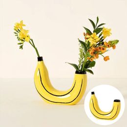 Vases Resin Banana Flower Vase Stable Base No Fading Doublehead Decorative Arrangement Ornament Home Decor 230907