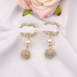 20 style 18K Gold Plated Women Letters Long Dangle Earrings Luxury Desinger Geometric 925 Silver Stud Rhinestone Crystal Pearl Flower Jewerry