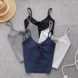 Women's Tanks French Chic Tank Top For Women Fashion Sleeveless V-neck Spaghetti Strap Lace Camisoles Summer Versatile Gallus Drop