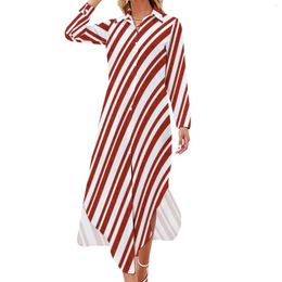 Casual Dresses Red And White Line Dress Candy Cane Stripe Aesthetic V Neck Elegant Chiffon Long Sleeve Clothes Big Size