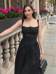 Casual Dresses Suninheart Summer Black Holiday Party Elegant Spaghetti Strap Midi Lace Up Dress Women In 2023