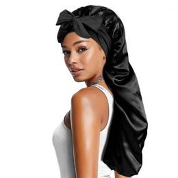 Wide Brim Hats Bucket Women long Oversized elastic satin Bonnet Sleeping Cap with Ribbon Breathable sleeping cap turban sleep Headwear Bandanas 230907