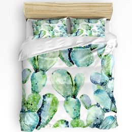 Bedding Sets Green Plant Cactus Watercolour Style 3pcs Set For Bedroom Double Bed Home Textile Duvet Cover Quilt Pillowcase