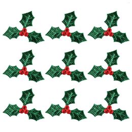 Decorative Flowers 100pcs Christmas Holly Leaves And Berries Appliques Fabric Embellishment For Tree Stocking Scrapbook Wreath