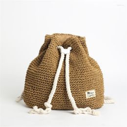 Evening Bags Summer Women Straw Backpack Handmade Beach Bag Drawstring Knapsack Knitted Crocheted Shoulder Travel