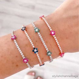 Charm Bracelets New Arrived Colourful Flower Tennis Link Chain Bracelet For Women Girls Out Bling Paved Daisy Flower Bracelet R230907