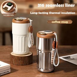 Water Bottles 450ml 316 Seamless Liner Stainless Steel Coffee Mug Smart LED Temperature Display Thermos Portable Leakproof Insulation Cup 230907
