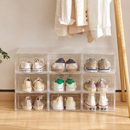 Storage Boxes Bins 6pcs shoe cabinet High light transmission Transparent slippers sneakers storage shoes box thickened dustproof Organiser 230907