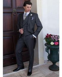 Men's Suits Custom Made Blazer Trousers Groom Dark Grey Slim Fit Bridegroom Wedding Prom Tuxedos Tailor Jacket Pants Vest