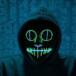 Party Masks New Design Luminous Neon EL Wire Party Mask Halloween Cosplay Double Colors Snake Eye Horror Mask Glowing Scary Party Masquerade x0907