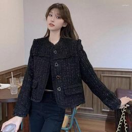 Women's Jackets 2023 Korean Fashion Cropped Tweed Jacket For Women Fall Winter French Vintage Luxury Long Sleeve Short Coats Outwear A125