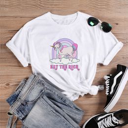 Women's TShirt Eat The Rich Shirt Letter Printed T Women Summer Short Sleeve Cotton Tee Femme Loose Oneck Tshirt Top 230906