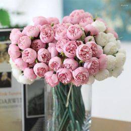 Decorative Flowers 1 Bouquet Artificial Peony 27Heads Silk Rose Table Flower Arrangement Bride Wedding Home Decoration Fake