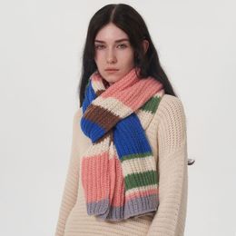 Scarves AutumnWinter Warm Knitted Cashmere Scarves Simple Multicolor Stripes Splicing Scarf Fashion OL Long Muffler 230907