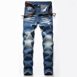 Men's Jeans Low Rise Four Seasons Arrival Vintage Riped Fashion Streetwear Speckle Ink Distressed Deim Pants