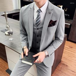 Men's Suits 6XL 7XL (Jackets Vest Pants) 2023 Fashion Men Slim Fit Business Suits/Male High-grade Pure Cotton Groom Get Married Dress 3 Pcs