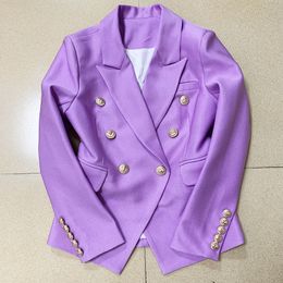 Womens Suits Blazers HIGH STREET est Designer Jacket Womens Lion Buttons Double Breasted Slim Fitting Pique Blazer Lilac 230906