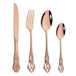 Dinnerware Sets Mirror Rose 4Pcs Cutlery Stainless Steel Tableware Set Home Kitchen Gold Fork Knife Tea Spoon Wedding Flatware