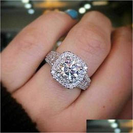 Wedding Rings Top Selling Stunning Luxury Jewelry 925 Sterling Sier Round Cut White Topaz Cz Diamond Gemstones Wedding Engagement Band Dh4Nx